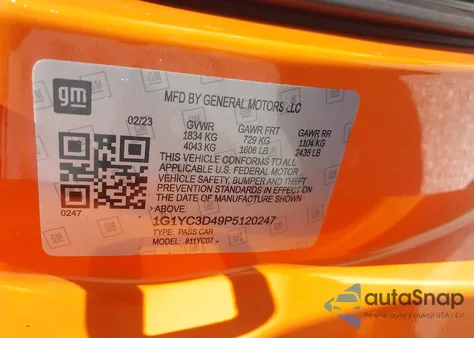 2023 Chevrolet Corvette Stingray from USA, damaged, VIN 1G1YA2D40P5111422